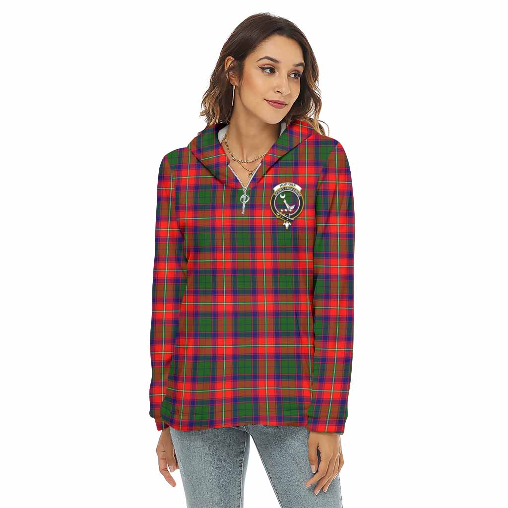 Hopkirk Tartan Women's Borg Fleece Hoodie with Half Zip with Family Crest Female - Tartan Vibes Clothing