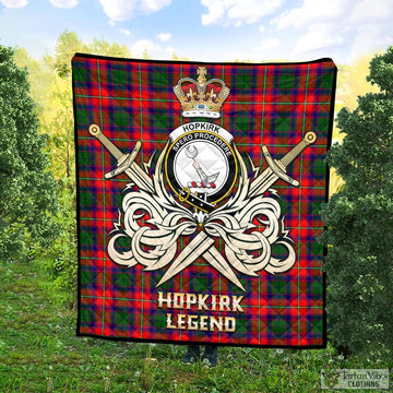 Hopkirk Tartan Quilt with Clan Crest and the Golden Sword of Courageous Legacy Super King Quilt 91" x 110" - Tartan Vibes Clothing