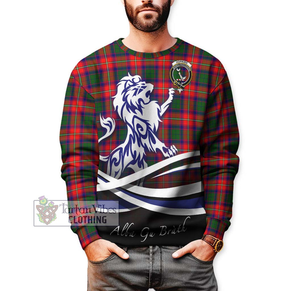 Hopkirk Tartan Sweatshirt with Alba Gu Brath Regal Lion Emblem Unisex - Tartan Vibes Clothing