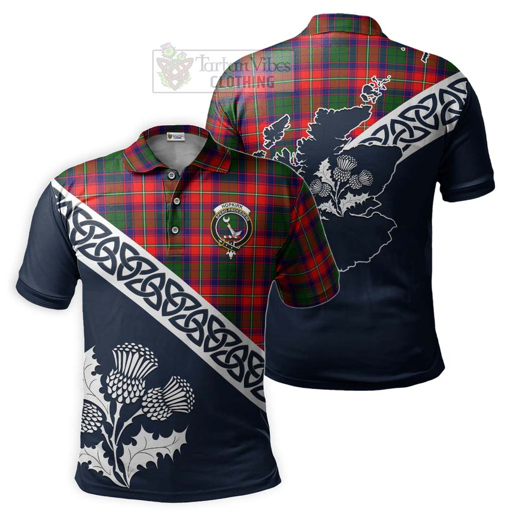 Hopkirk Tartan Polo Shirt Featuring Thistle and Scotland Map Kid - Tartanvibesclothing Store