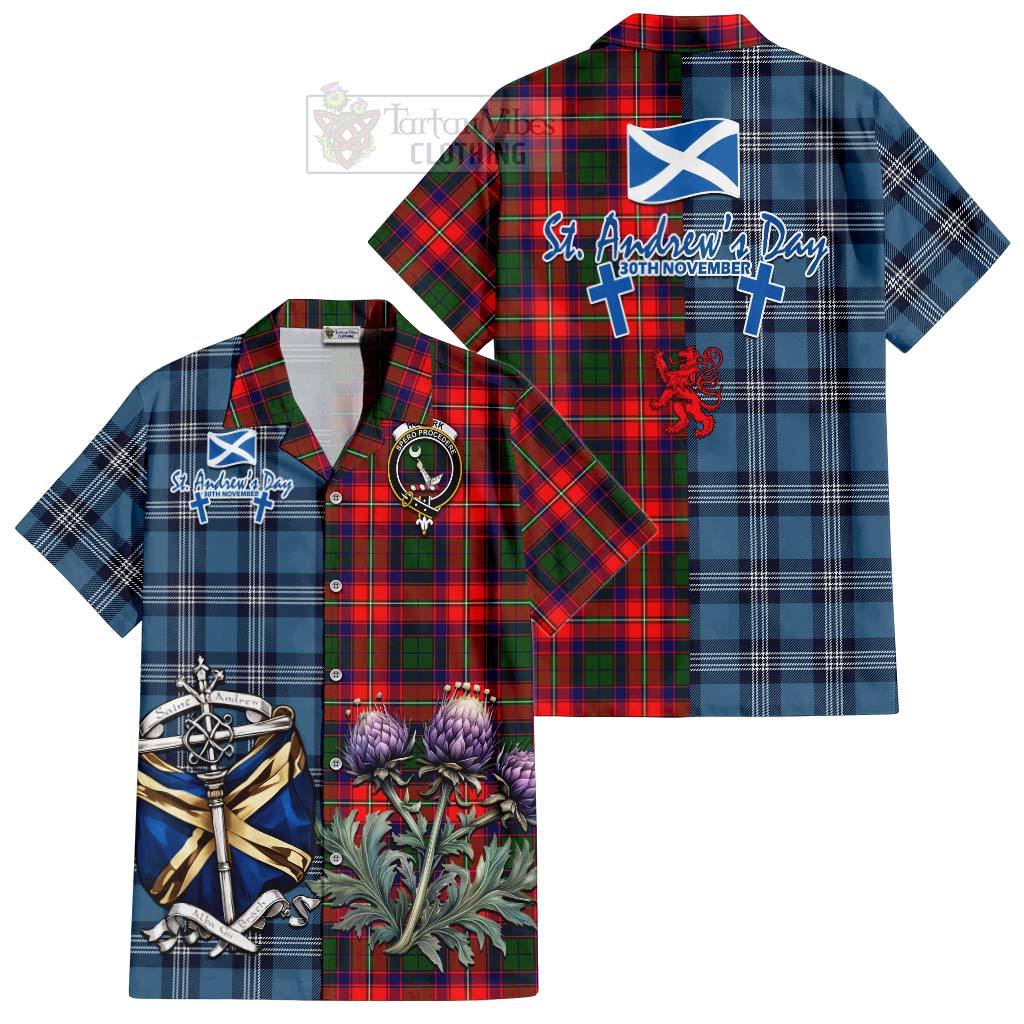 Hopkirk Tartan Hawaiian Shirt Happy St. Andrew's Day Half Tartan Style Kid - Tartan Vibes Clothing