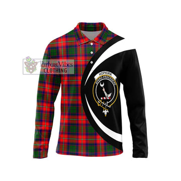 Hopkirk Tartan Long Sleeve Polo Shirt with Family Crest Circle Style Unisex - Tartan Vibes Clothing