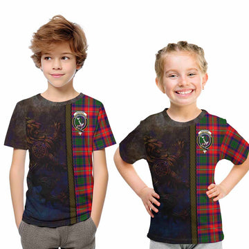 Hopkirk Tartan Family Crest Kid T-Shirt Alba Gu Brath Be Brave Lion Ancient Style Youth XL Size14 - Tartan Vibes Clothing