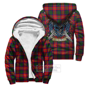 Hopkirk Tartan Sherpa Hoodie with Family Crest Celtic Skull Style Unisex S - Tartan Vibes Clothing