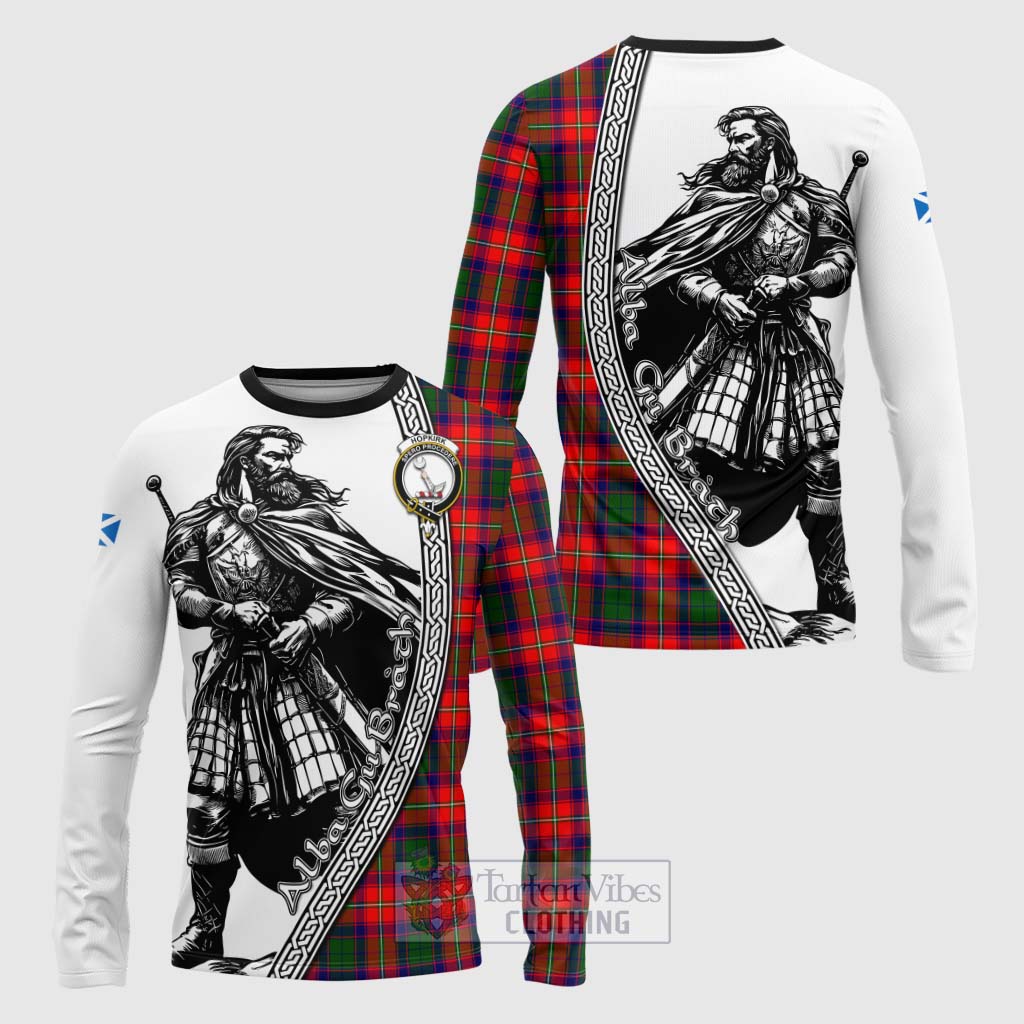 Hopkirk Tartan Clan Crest Long Sleeve T-Shirt with Highlander Warrior Celtic Style Unisex - Tartan Vibes Clothing