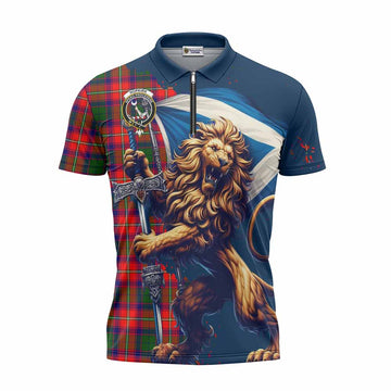 Hopkirk Tartan Family Crest Zipper Polo Shirt with Scottish Majestic Lion Unisex - Tartan Vibes Clothing