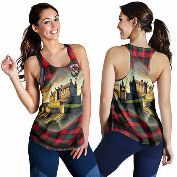 Hopkirk Tartan Family Crest Women's Racerback Tanks with Scottish Ancient Castle Style 4XL - Tartan Vibes Clothing