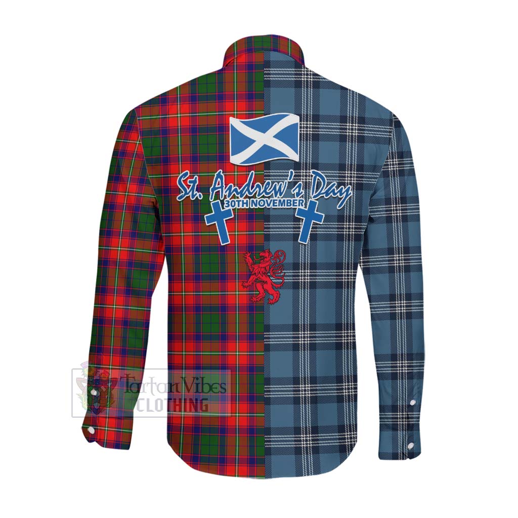 Hopkirk Tartan Long Sleeve Button Shirt Happy St. Andrew's Day Half Tartan Style Men's Shirt - Tartan Vibes Clothing