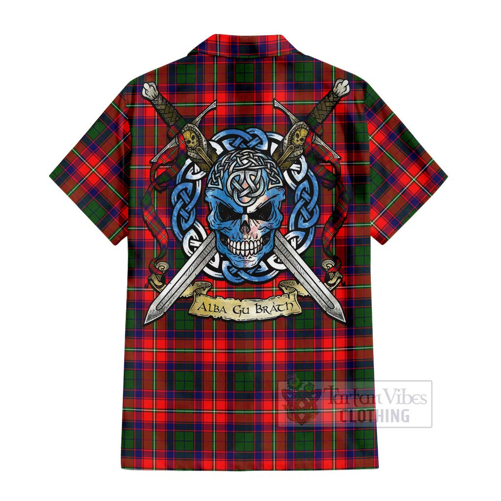 Hopkirk Tartan Hawaiian Shirt with Family Crest Celtic Skull Style - Tartan Vibes Clothing