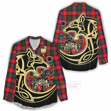 Hopkirk Tartan Women's Casual Shirt with Family Crest Celtic Wolf Style - Tartan Vibes Clothing
