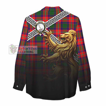Hopkirk Crest Tartan Women's Casual Shirt with Golden Lion Emblem Celtic Style - Tartan Vibes Clothing