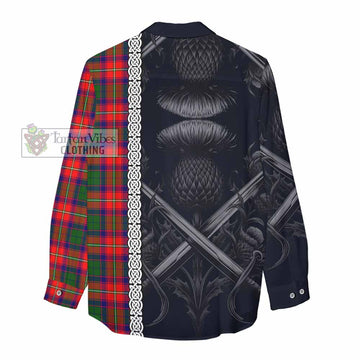 Hopkirk Tartan Women's Casual Shirt with Family Crest Cross Sword Thistle Celtic Vibes - Tartan Vibes Clothing