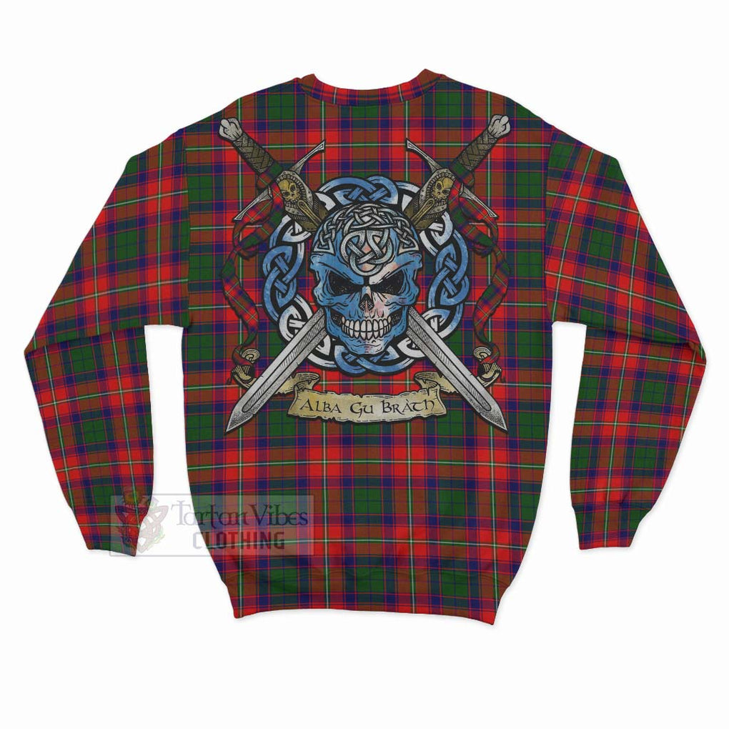 Hopkirk Tartan Sweatshirt with Family Crest Celtic Skull Style - Tartan Vibes Clothing