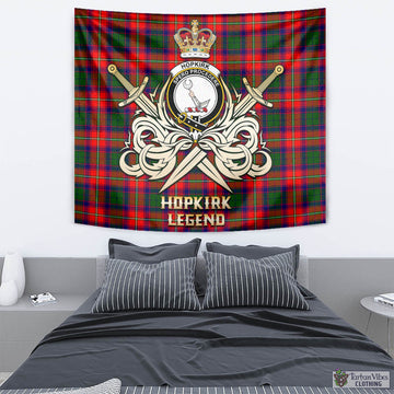 Hopkirk Tartan Tapestry with Clan Crest and the Golden Sword of Courageous Legacy - Tartan Vibes Clothing