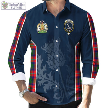 Hopkirk Tartan Long Sleeve Button Up Shirt with Family Crest and Scottish Thistle Vibes Sport Style