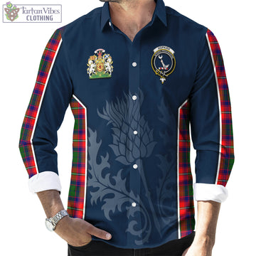 Hopkirk Tartan Long Sleeve Button Up Shirt with Family Crest and Scottish Thistle Vibes Sport Style - Tartan Vibes Clothing