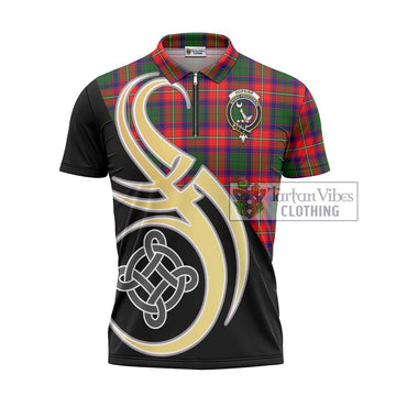 Hopkirk Tartan Zipper Polo Shirt with Family Crest and Celtic Symbol Style - Tartan Vibes Clothing