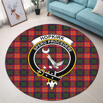 Hopkirk Tartan Round Rug with Family Crest - Tartan Vibes Clothing