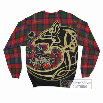 Hopkirk Tartan Sweatshirt with Family Crest Celtic Wolf Style - Tartan Vibes Clothing