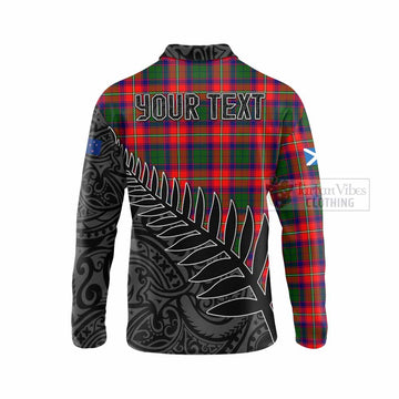 Tartan Vibes Clothing Hopkirk Crest Tartan Long Sleeve Polo Shirt with New Zealand Silver Fern Half Style