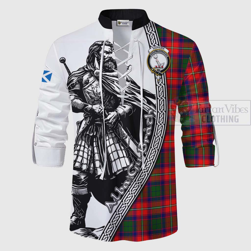 Hopkirk Tartan Clan Crest Ghillie Kilt Shirt with Highlander Warrior Celtic Style - Tartan Vibes Clothing