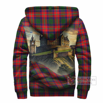 Hopkirk Tartan Family Crest Sherpa Hoodie with Scottish Ancient Castle Style - Tartan Vibes Clothing