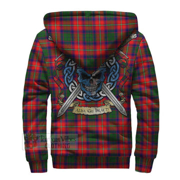 Hopkirk Tartan Sherpa Hoodie with Family Crest Celtic Skull Style - Tartan Vibes Clothing