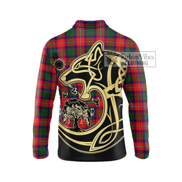Hopkirk Tartan Long Sleeve Polo Shirt with Family Crest Celtic Wolf Style - Tartan Vibes Clothing