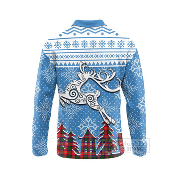 Hopkirk Clan Christmas Long Sleeve Polo Shirt Celtic Reindeer Style - Tartan Vibes Clothing