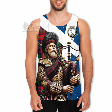 Hopkirk Tartan Men's Tank Top with Family Crest Scottish Bagpiper Vibes - Tartan Vibes Clothing