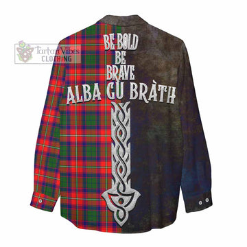Hopkirk Tartan Family Crest Women's Casual Shirt Alba Gu Brath Be Brave Lion Ancient Style - Tartan Vibes Clothing