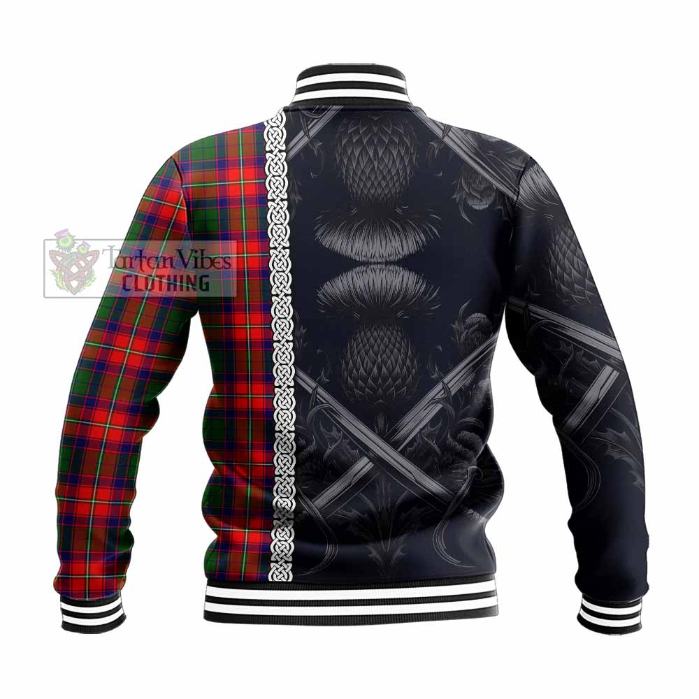 Hopkirk Tartan Baseball Jacket with Family Crest Cross Sword Thistle Celtic Vibes - Tartan Vibes Clothing