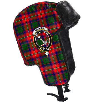 Hopkirk Tartan Winter Trapper Hat with Family Crest - Tartan Vibes Clothing