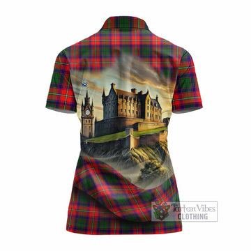 Hopkirk Tartan Family Crest Women's Polo Shirt with Scottish Ancient Castle Style - Tartan Vibes Clothing