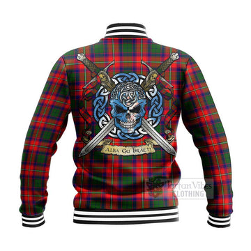 Hopkirk Tartan Baseball Jacket with Family Crest Celtic Skull Style - Tartan Vibes Clothing
