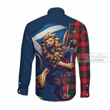Hopkirk Tartan Family Crest Long Sleeve Button Shirt with Scottish Majestic Lion Men's Shirt - Tartan Vibes Clothing