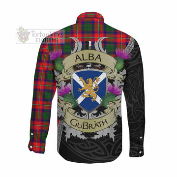 Hopkirk Tartan Family Crest Long Sleeve Button Shirt Lion Rampant Royal Thistle Shield Celtic Inspired Men's Shirt - Tartan Vibes Clothing
