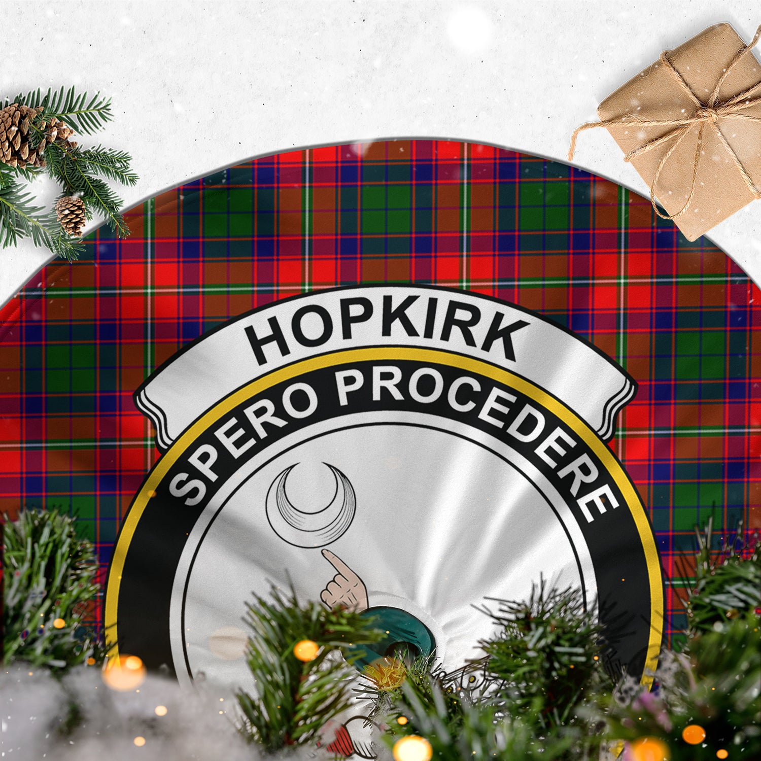 Hopkirk Tartan Christmas Tree Skirt with Family Crest - Tartan Vibes Clothing
