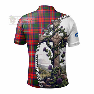 Hopkirk Tartan Polo Shirt with Family Crest and St. Andrew's Cross Accented by Thistle Vines - Tartan Vibes Clothing