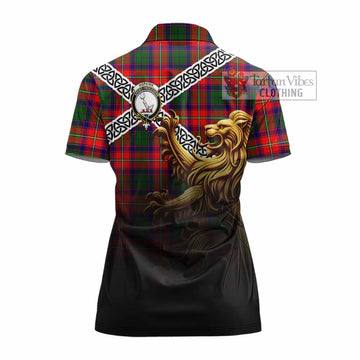 Hopkirk Crest Tartan Women's Polo Shirt with Golden Lion Emblem Celtic Style - Tartan Vibes Clothing