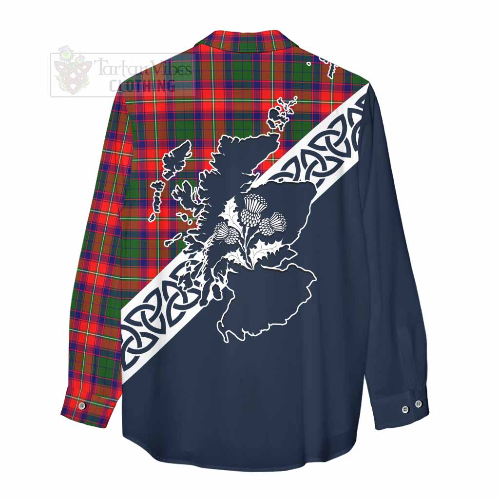 Hopkirk Tartan Women's Casual Shirt Featuring Thistle and Scotland Map - Tartan Vibes Clothing