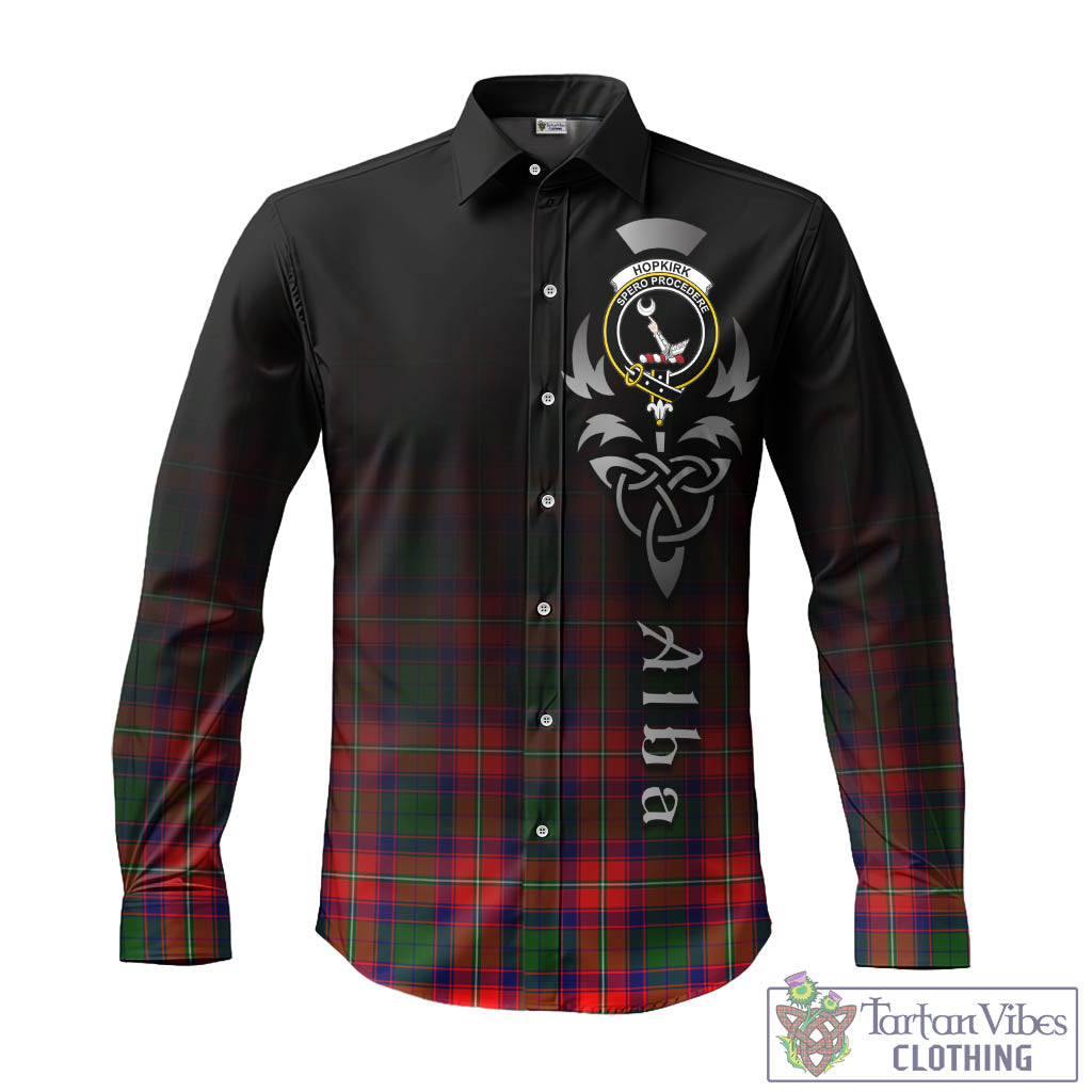 Hopkirk Tartan Long Sleeve Button Up Featuring Alba Gu Brath Family Crest Celtic Inspired - Tartan Vibes Clothing