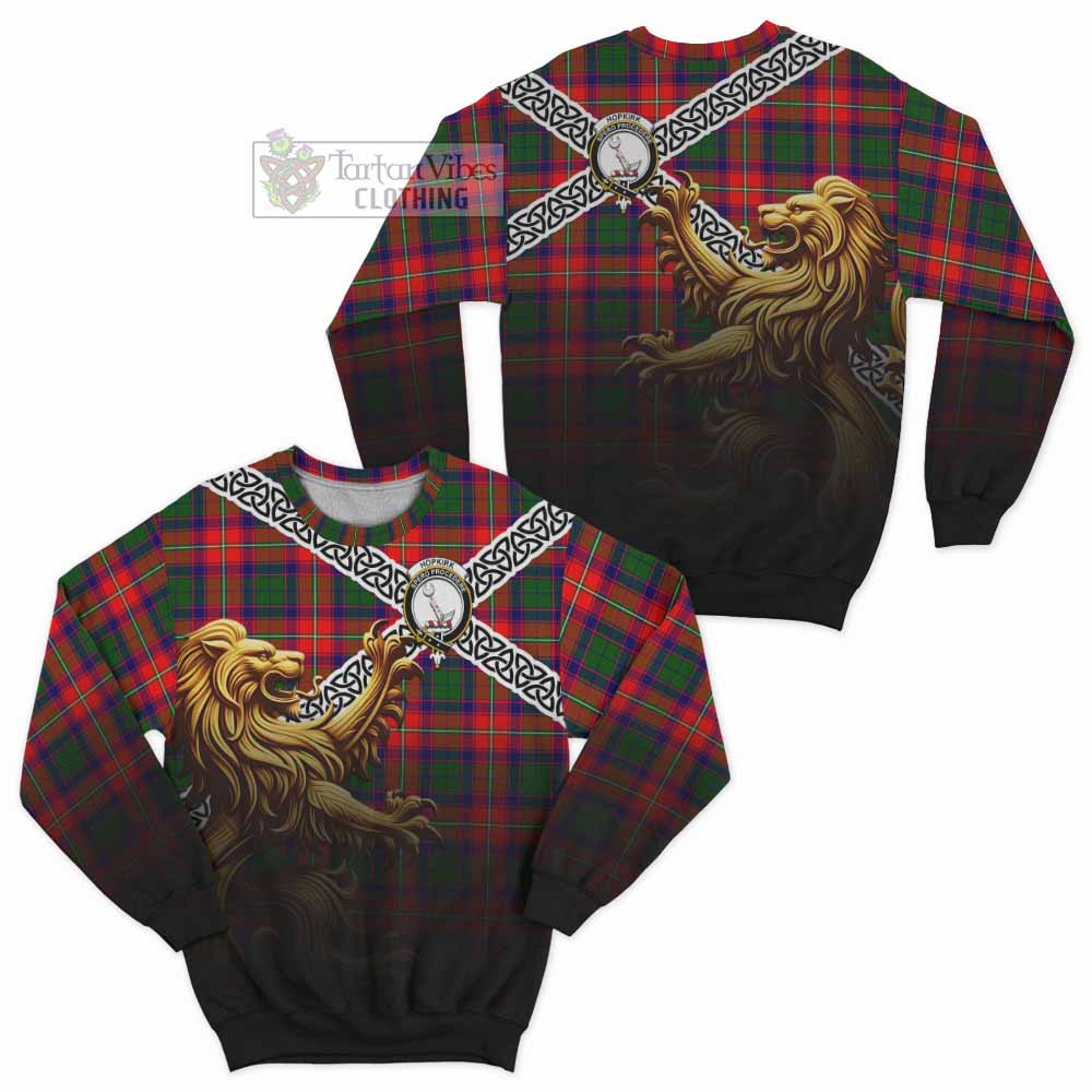 Hopkirk Crest Tartan Sweatshirt with Golden Lion Emblem Celtic Style - Tartan Vibes Clothing