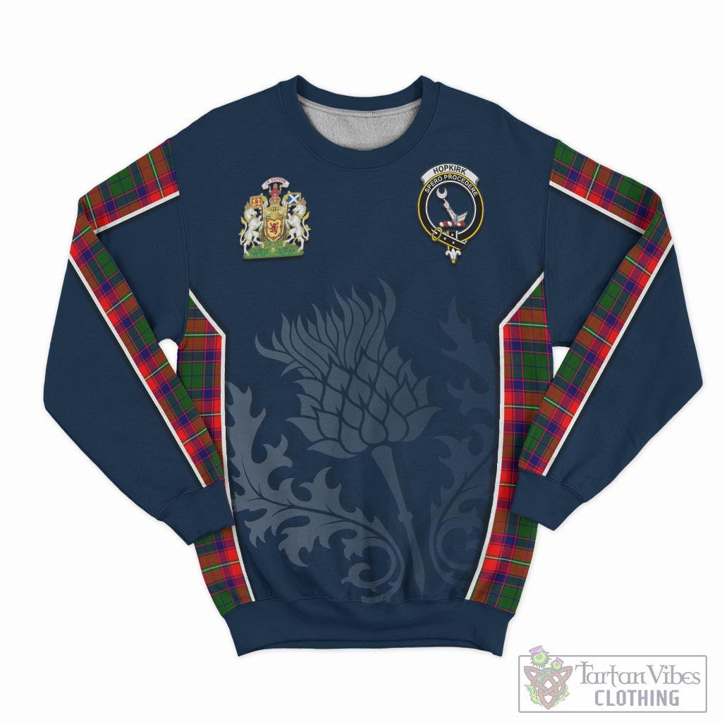 Hopkirk Tartan Sweatshirt with Family Crest and Scottish Thistle Vibes Sport Style - Tartan Vibes Clothing