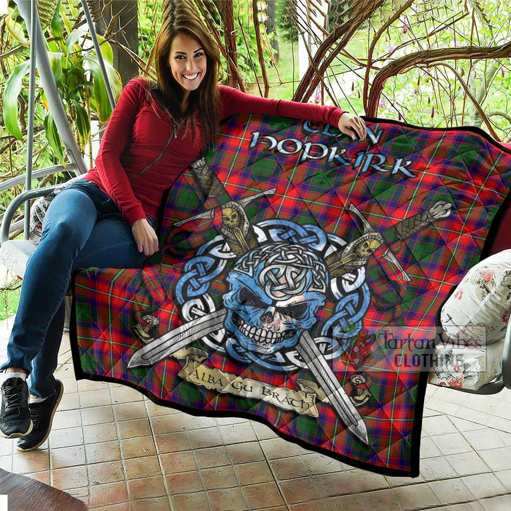 Hopkirk Tartan Quilt with Celtic Skull Alba Gu Brath Style - Tartan Vibes Clothing