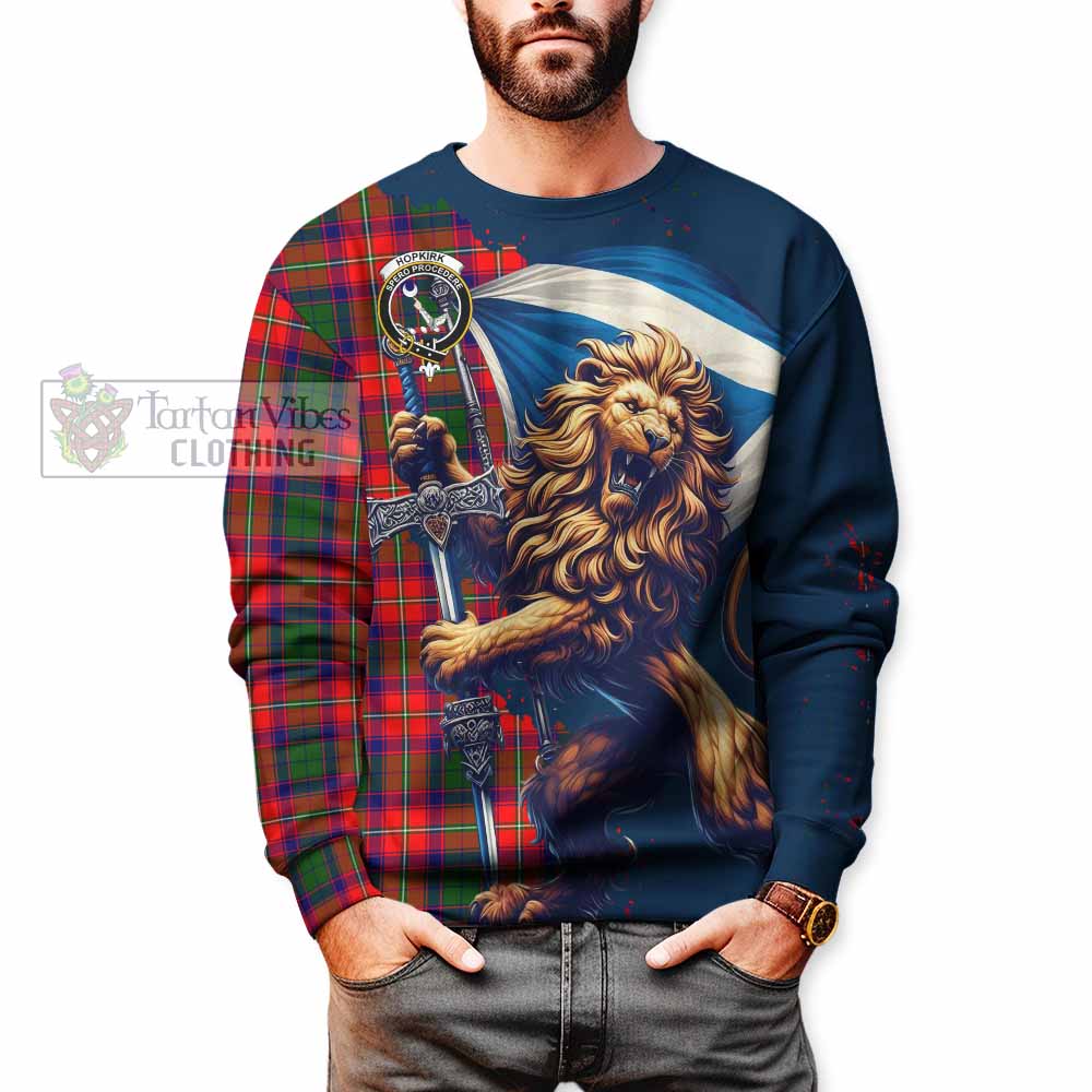 Hopkirk Tartan Family Crest Sweatshirt with Scottish Majestic Lion - Tartan Vibes Clothing