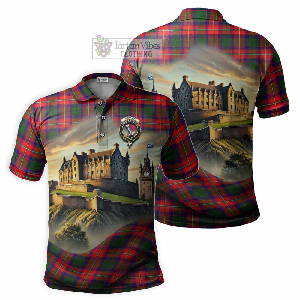 Hopkirk Tartan Family Crest Polo Shirt with Scottish Ancient Castle Style - Tartan Vibes Clothing