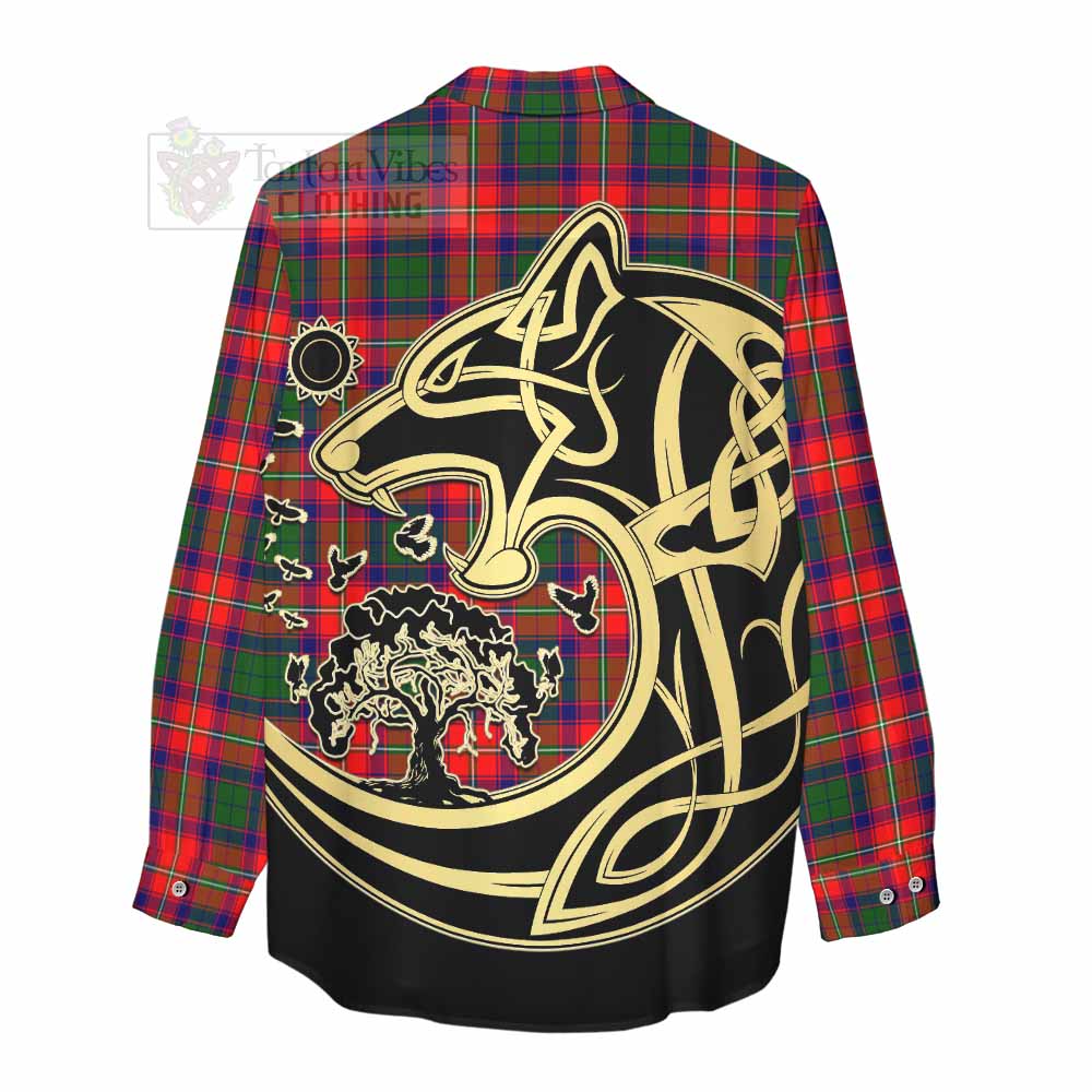 Hopkirk Tartan Women's Casual Shirt with Family Crest Celtic Wolf Style - Tartan Vibes Clothing