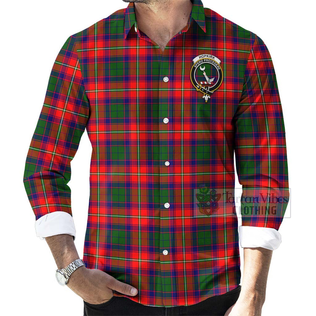 Hopkirk Tartan Long Sleeve Button Shirt with Family Crest Celtic Skull Style - Tartan Vibes Clothing