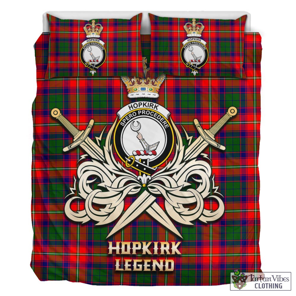Tartan Vibes Clothing Hopkirk Tartan Bedding Set with Clan Crest and the Golden Sword of Courageous Legacy